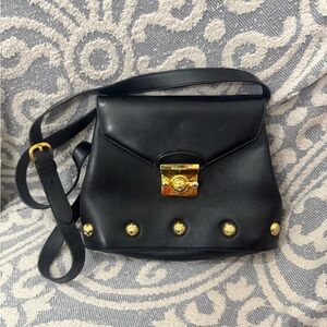 Salvatore Ferragamo Shoulder Bag 5639 Black And Gold Stud Vintage Purse